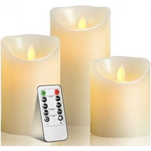 YIWER Flameless Candles LED Lights Pack of 3 Battery Candles Pillar Candles Ivory Electronic Moving Wick Pillar True Wax Candles Flash Flame With Remote Control and Timed