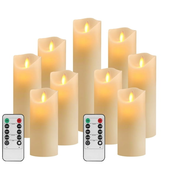 YIWER Flameless Candles Set of 9 Battery Candles Flicking Lights Ivory Real Wax Electric Pillar Candles Realistic Dancing LED Flames and 10-Key Remote Control with 24-Hour Timer Function 400+ Hours