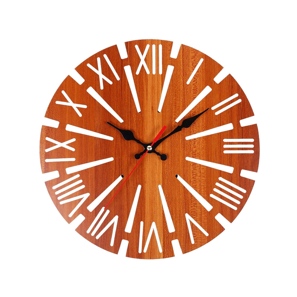 YIWULA 3D Round Hollow Wooden Wall Clock Decorative Clock Numerals
