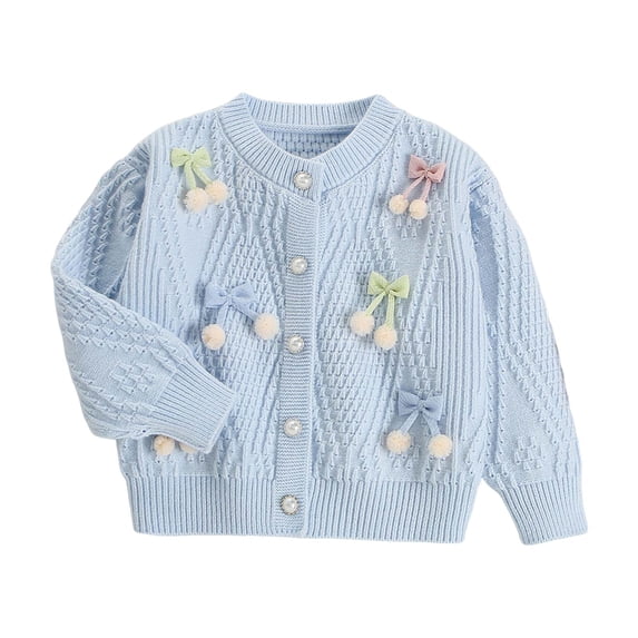YIWULA Boys Girls Cotton Graphic Knitted Cardigan Long Sleeve Button Front Sweater Toddler Kids Cute Outdoor Sweaters(3-4 Years,Blue)