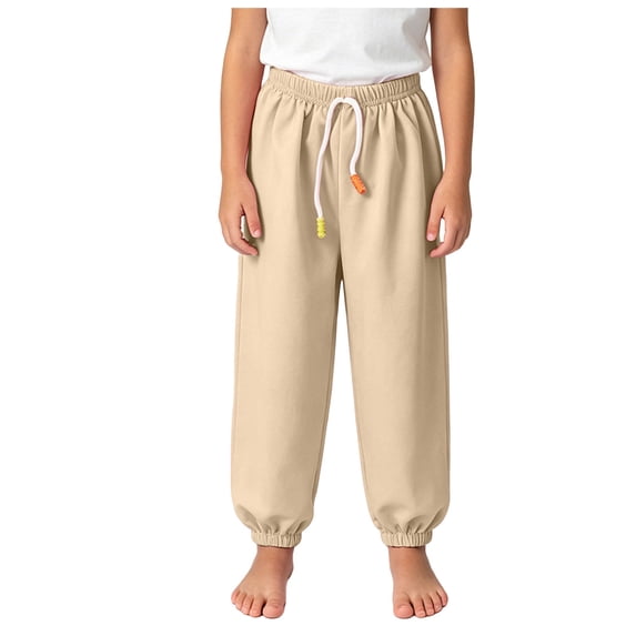 YIWULA Boys Sweatpants Drawstring High Waist Athletic Workout Pants Kids Solid Color Loose Jogger Pants with Pockets(Khaki,130)