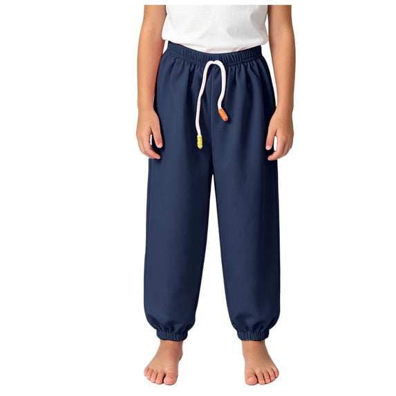 YIWULA Boys Sweatpants Drawstring High Waist Athletic Workout Pants Kids Solid Color Loose Jogger Pants with Pockets(Navy,150)