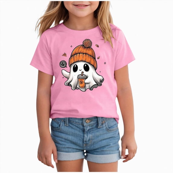 YIWULA Cute Ghost Blowing Bubble Halloween Bougie Costume Girls Kid T-Shirt(12-18 Months,Pink)