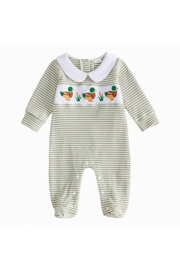 Fall Baby Boy Footie Romper Football/DuckJumpsuit Footed Clothes Knit Outfit(3-6 Months,Green)