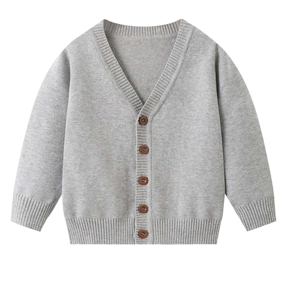 YIWULA Girls Cardigan Sweaters Ruffle School Uniform Sweater V Neck Button Down Coat for Girls(3-4 Years,Grey)