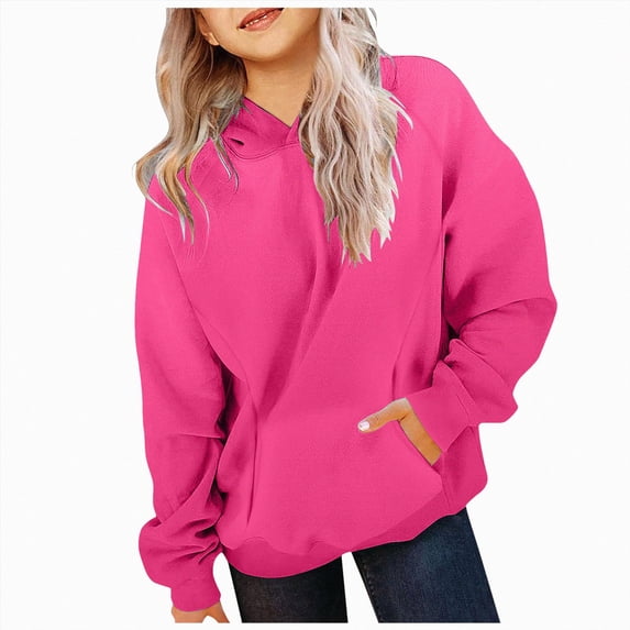 YIWULA Hoodies For Teen Girls Trendy Preppy Tween Girls Hooded Sweatshirt Long Sleeve Shirts Youth Cute Clothes With Pocket(C,Hot Pink)