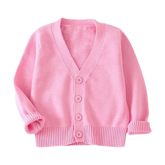 YIWULA Kids' Cardigan Sweater School Uniform Boys' V Neck Button Cardigan Girl Long Sleeve Knit Tops(12-18 Months,Pink)