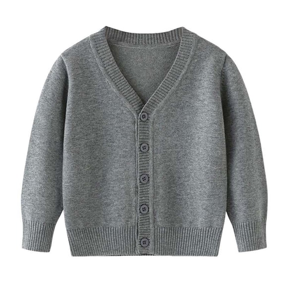 YIWULA Kids' Cardigan Sweater School Uniform Boys' V Neck Button Cardigan Girl Long Sleeve Knit Tops(2-3 Years,Grey)