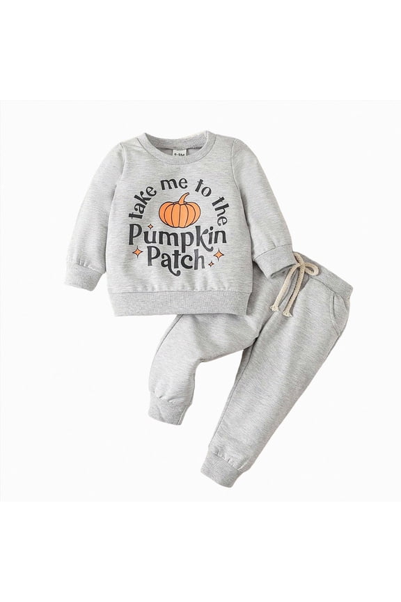 Toddler Baby Boy Girl Fall Clothes Halloween Outfit Pumpkin Ghost Long Sleeve Sweatshirt Solid Pant Set(2-3 Years,Grey)