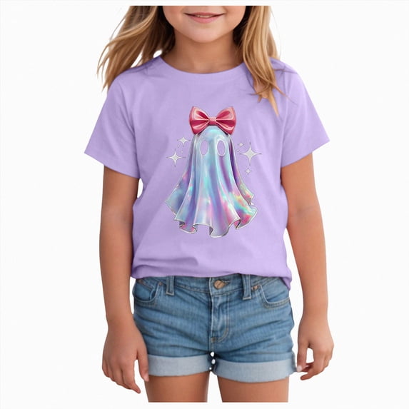 YIWULA Toddler Boy Girl Pumpkin Face Spooky Halloween T-Shirt Short Sleeve Kids Fun Tops(12-13 Years,Purple)