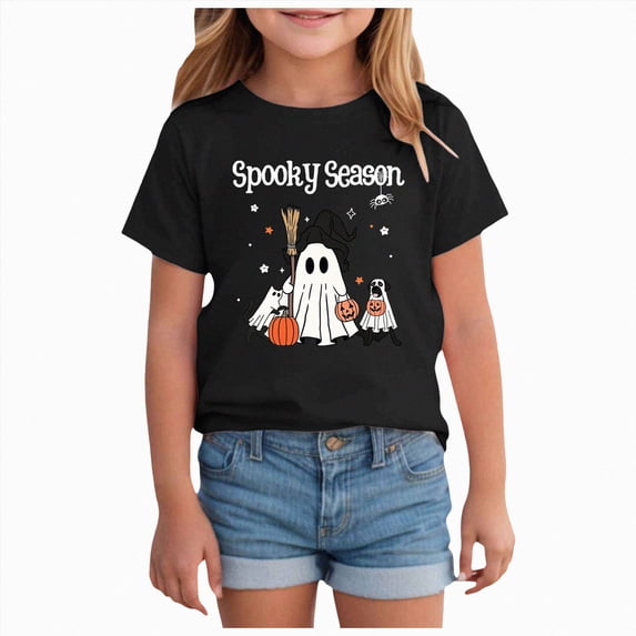YIWULA Toddler Girls Thanksgiving Shirts Turkey Pumpkin T Shirt Cotton Short Sleeve Halloween Tops(2-3 Years,Black)