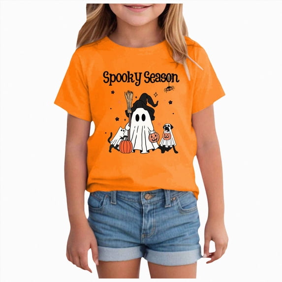 YIWULA Toddler Girls Thanksgiving Shirts Turkey Pumpkin T Shirt Cotton Short Sleeve Halloween Tops(2-3 Years,Orange)