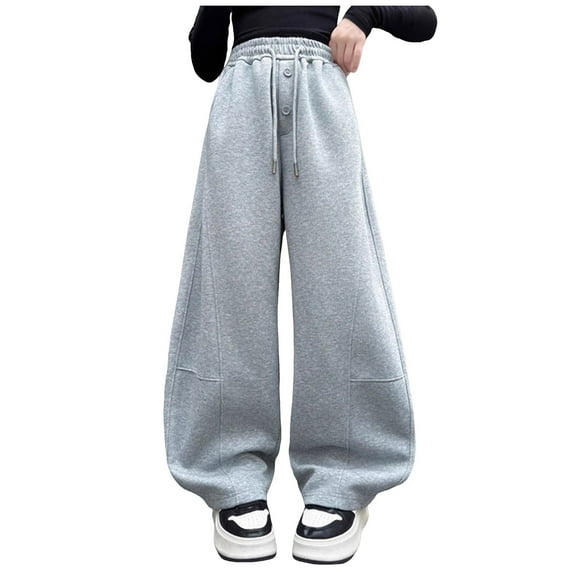 YIWULA Tween Girls' Wide-Leg Cargo Pants Kid Casual Loose Drawstring Multi Pockets Lightweight Cargo Trousers Grey,120)