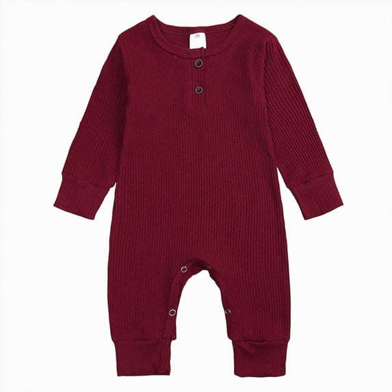 YIWULA Unisex Infant Boy Girl Long Sleeve Romper Cotton Solid Bodysuit Jumpsuit Baby Outfits(4-8 Months,Wine)