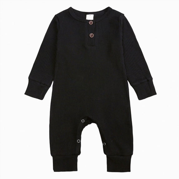 YIWULA Unisex Infant Boy Girl Long Sleeve Romper Cotton Solid Bodysuit Jumpsuit Baby Outfits(8-12 Months,Black)