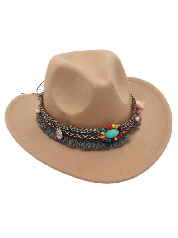 Western Style Cowboy Hat With Cow Head Decoration Outdoor Outing Casual Style Sun Hat Bands Toddler Girls Cowboy Hat Leather Cowboy Hat for Boys(Beige,One Size)