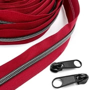 YIXI-SBest Metallic Nylon Coil Zippers #5 10 Yards Sewing Zippers Bulk DIY Zipper by The Yard Bulk with 20PCS Zipper Slider for DIY SewingGunmetal Teeth Drak Red Tape