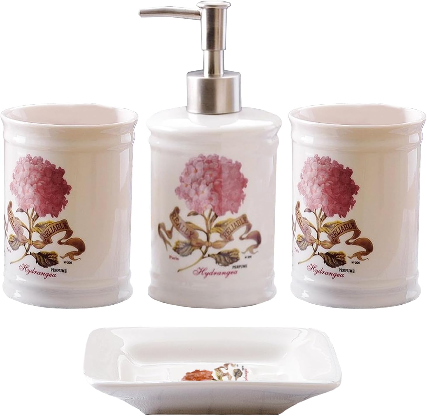 YIXINGCHEN Bathroom Accessories Set, 4 Pcs Carnation White Ceramic