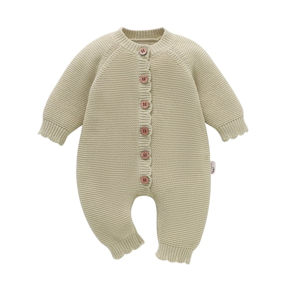 YIXPOH Baby Long Sleeve Knit Romper Neutral One-Piece Jumpsuit With Button Closure Soft Cotton Knit Outfit Green 9-12 Months