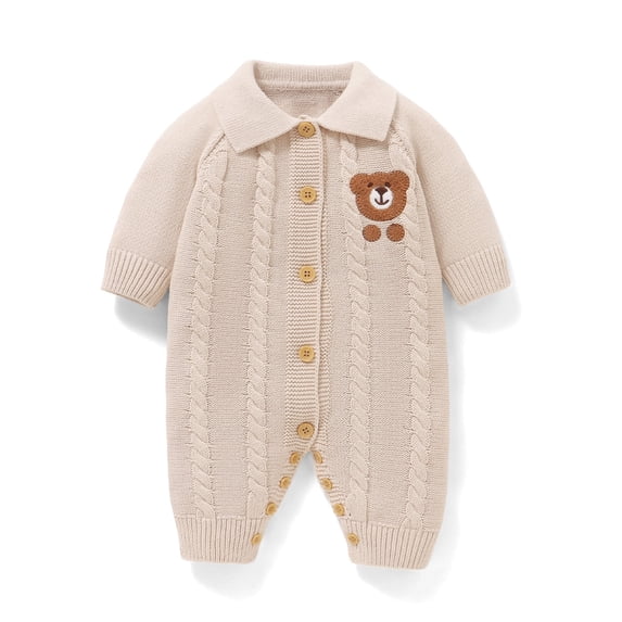 YIXPOH Newborn Baby Knit Romper Long Sleeve One Piece Bodysuit for Boys Girls Soft Breathable Knitwear 0-1 Months Camel