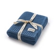 thumbnail image 1 of YIXPOH Organic Ribbed Baby Swaddle Blanket - 100% Soft Cotton Knit for Boys Girls Stroller Cuddle Blanket for Newborns Dark Blue, 1 of 9