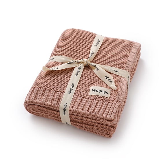 YIXPOH Organic Ribbed Baby Swaddle Blanket - 100% Soft Cotton Knit for Boys Girls Stroller Cuddle Blanket for Newborns Light Pink