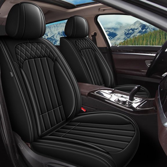 YIXUAN Car Seat Covers Fit for Ford C-Max Hybrid 2013-2018 Front Set Faux Leather Seat Cover with 3D Flank (2 Seats, Black)