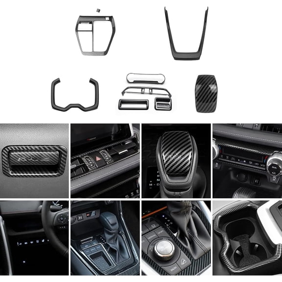 YIXUAN Carbon Fiber Style Center Console Gear Shift Box & AC Button Cover Kit For Toyota RAV4 2019-2021