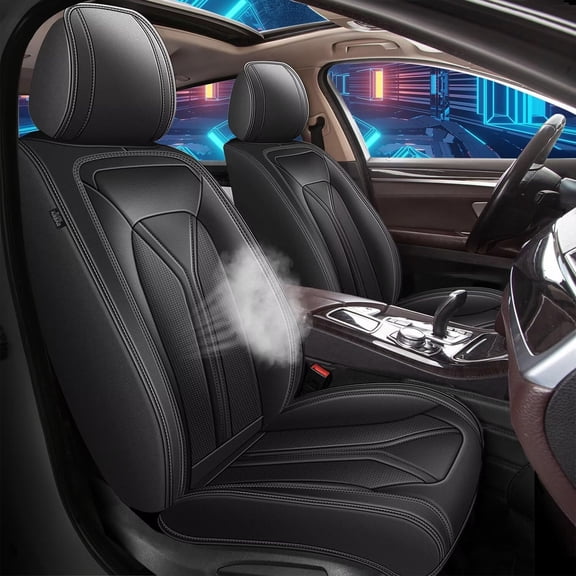 YIXUAN Faux Leather Car Seat Covers Fit for Ford C-Max Hybrid 2013-2018 Custom Front Set with Airbag Compatibility Waterproof Protector (2 Seat, Black)
