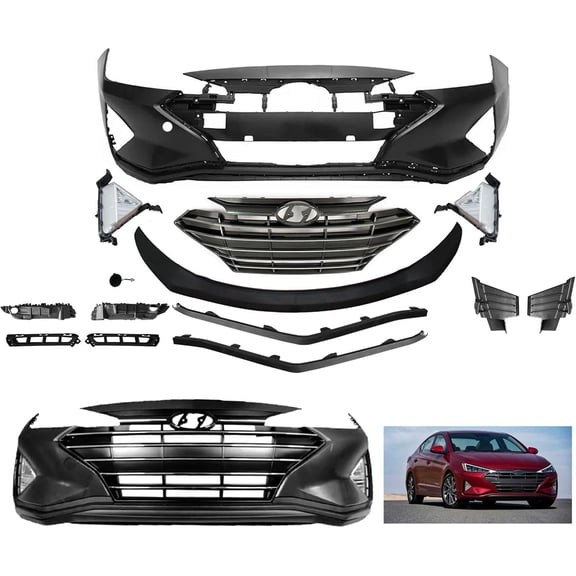 YIXUAN Front Bumper Cover Kit for 2019-2020 Hyundai Elantra SE/SEL/Sport/Limited GLS Sedan (Korea Built)  w/ Grille & Fog Lights  Full Body Set