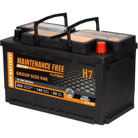 YIXUAN H7 Group 94R AGM Start-Stop Battery, 12V 80Ah, 850 CCA, 140 RC, Rechargeable