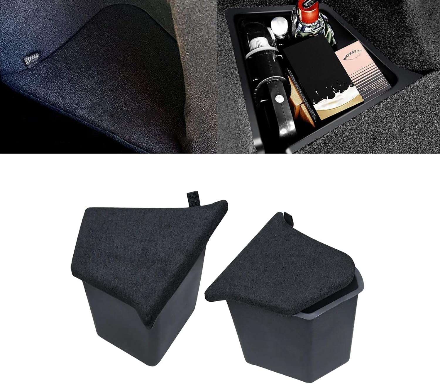 YIXUAN Rear Trunk Side Storage Organizer Bins with Lid – Compatible with Tesla Model Y (5-Seater, After July 2022) 2022-2025
