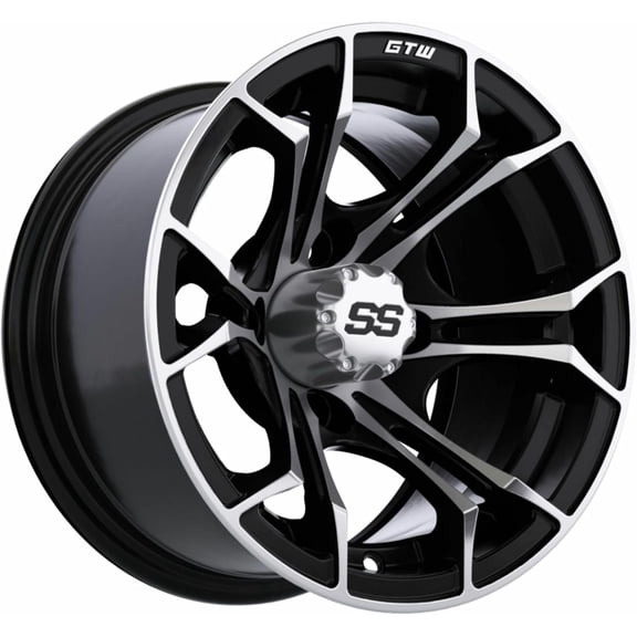 YIXUAN Spyder 12 Inch Aluminum Golf Cart Wheel 12x7, 4-4 Bolt, 3:4 Offset Machined/Black