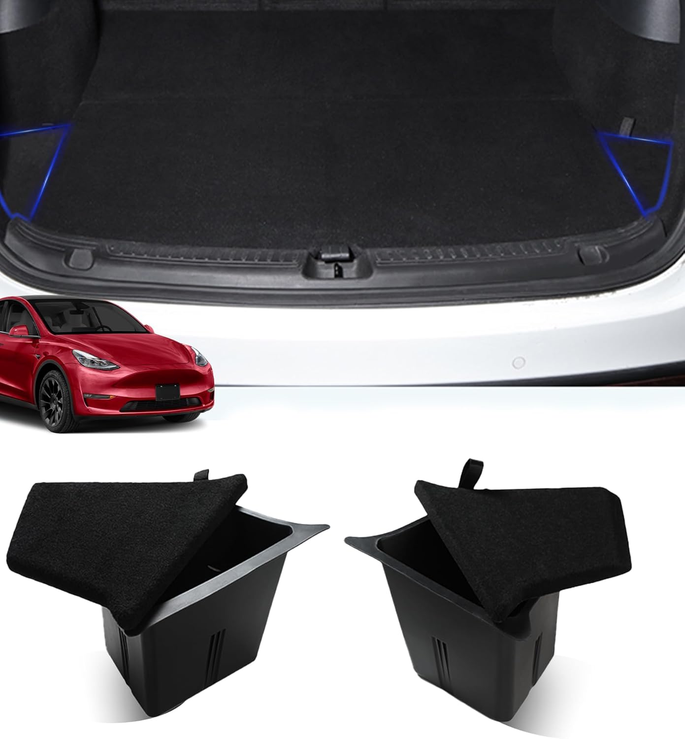 YIXUAN Trunk Storage Bins with Lid for Tesla Model Y 2020-2025 (Excl. Juniper) – Set of 2 Side Buckets, Waterproof Model Y Accessories
