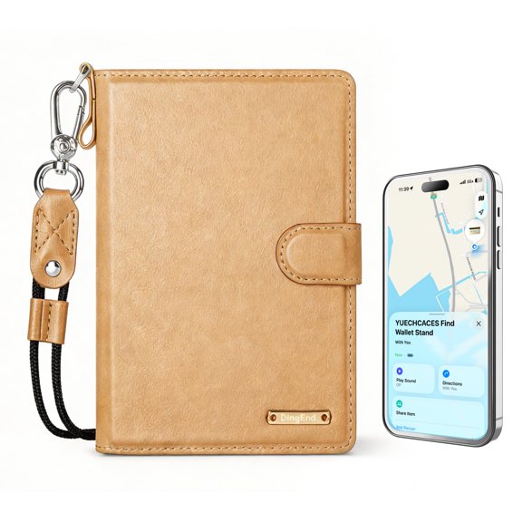 YIXXI Passport Cover with Find My Compatibility, RFID Blocking Passport Holder Travel Wallet with Lanyard, Card Slots, Ticket & Cash Pocket, PU Leather, Rechargeable (Brown) A101