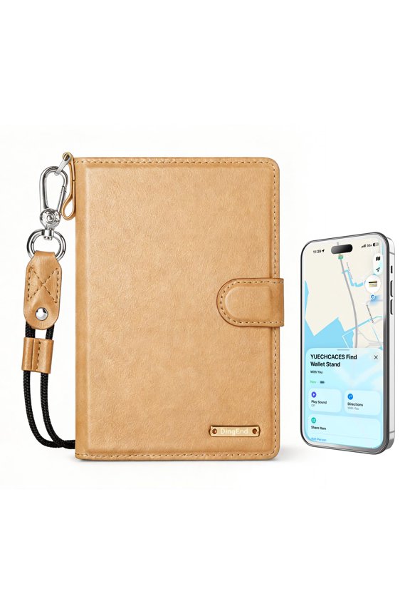 Passport Cover with Find My Compatibility, RFID Blocking Passport Holder Travel Wallet with Lanyard, Card Slots, Ticket & Cash Pocket, PU Leather, Rechargeable (Brown) Y101