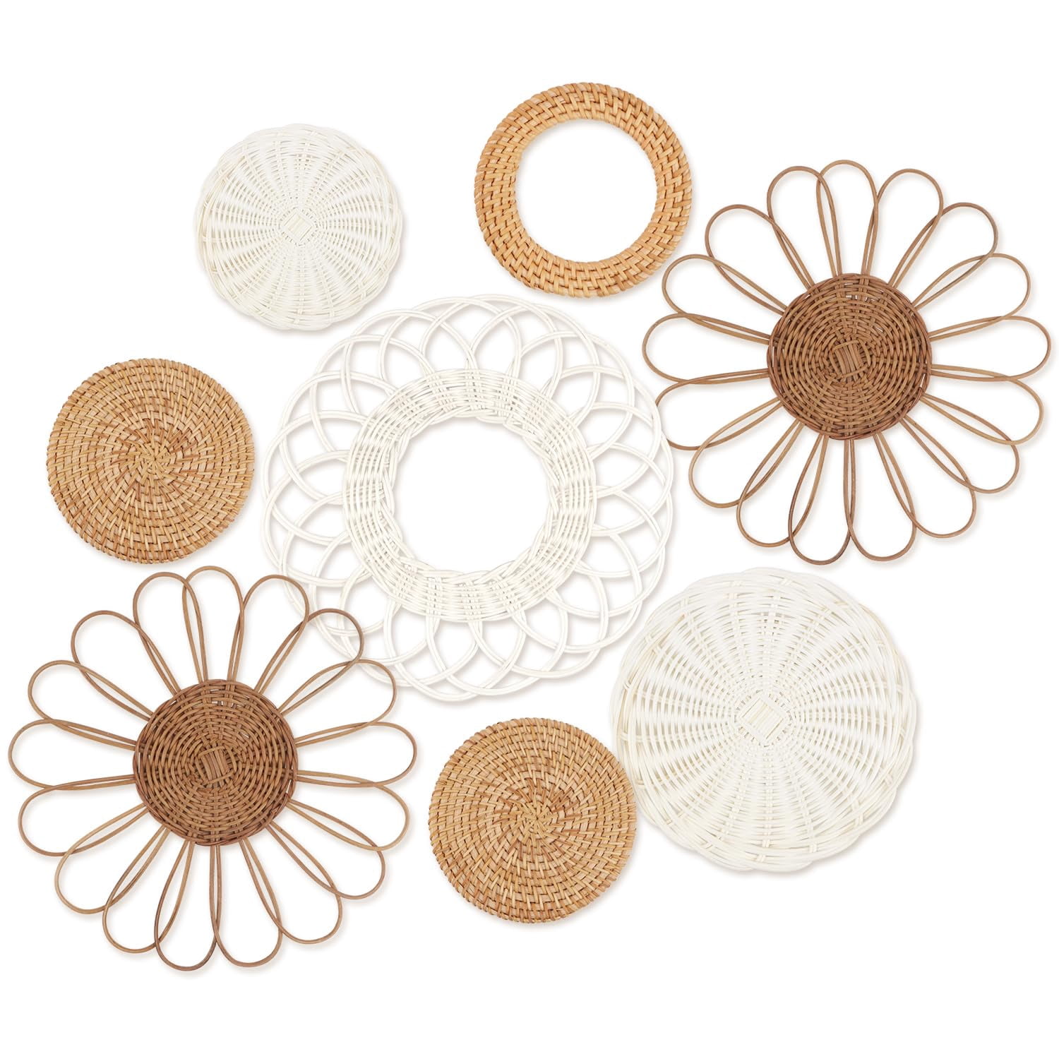 YIYA Set of 8 Boho Wall Decor Rattan Flower Wall Basket Decor Round ...