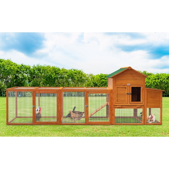 YIYADO 123'' Large Chicken Coop with Run, Wooden Hen House for 5-10 Chickens, Outdoor Chicken Run Poultry Cage Rabbit Cage Duck House with Nesting Box, Ramp & Pull-on Tray