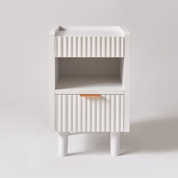 YIYADO 2 Pack White Fluted Wood Nightstands, Modern Bedside End Table with Drawer and Open Storage Cubby, Stable Integrated Base Side Table for Bedroom Living Room Home Decor