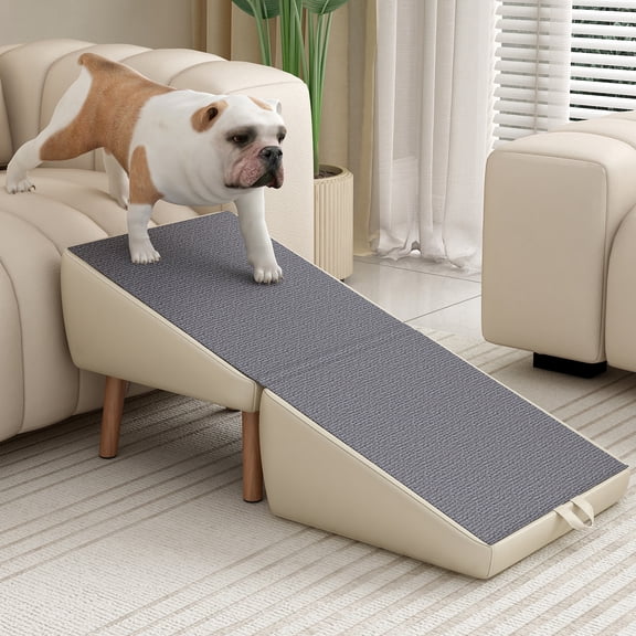 YIYADO 2-in-1 Foldable Wooden Dog Stairs for Small Dogs & Cats, Split Ottoman Pet Steps with Non-Slip Surface, Dog Ramp for Couch & Bed (Light Grey)