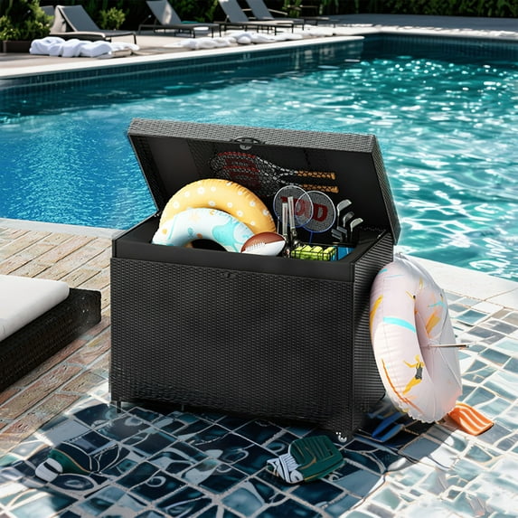 YIYADO 230-Gallon Wicker Storage Box, All-Weather Outdoor Storage Box, Wheeled Deck Storage Box Suitable for Balcony Furniture, Outdoor Cushions, Pool Storage, and Gardening Tools - Black