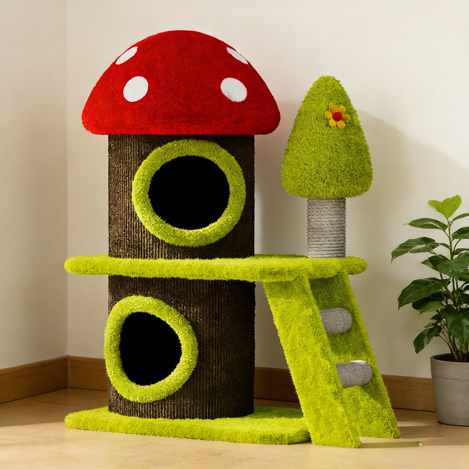 YIYADO 30.7" Modern Cat Tree Tower with Mushroom-Themed Cat House, Sisal Scratching Posts, Cozy Cat Condo for Indoor Cats and Multi-Cat Households