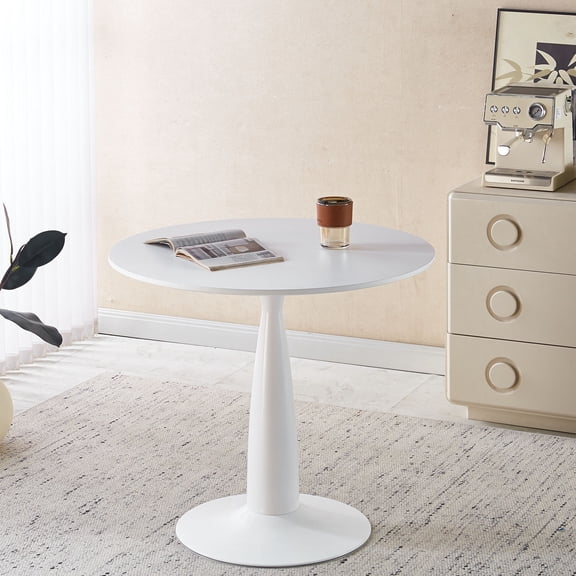 YIYADO 31.5 Inch Mid-Century Modern Column Table, Multipurpose Dining Table and Large Coffee Table for 4-6 People, Suitable for Living Room, Kitchen, Office, White