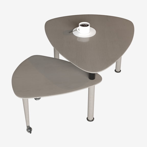 YIYADO 360 Rotatable Nesting Coffee Table, Grey Oak Veneer Top with Wooden Legs