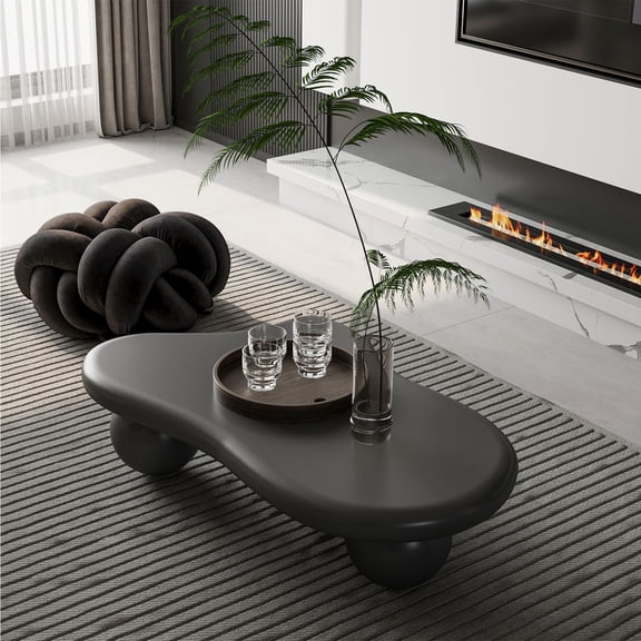 YIYADO 40 Inch Irregular Cloud Coffee Table Asymmetrical End Table Low Center Table with 3 Ball Legs Living Room Office Apartment Modern Furniture Cream Black