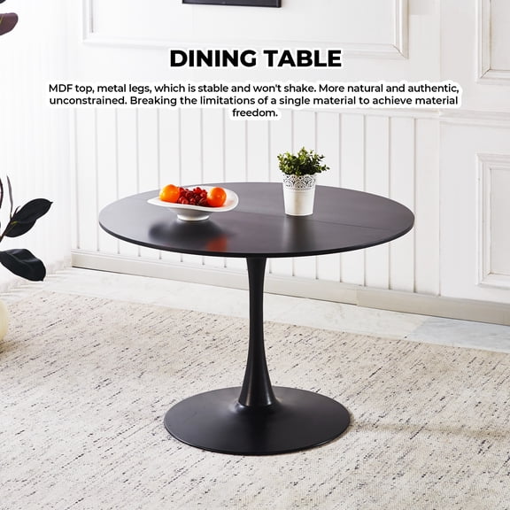 YIYADO 42.1" Black Color Top Tulip Table, Mid-century Dining Table for 4-6 People - Round MDF Table Top (the tabletop consists of two panels), Pedestal Dining Table, End Table & Leisure Coffee Table