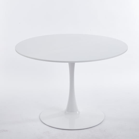 YIYADO 42.1" White Color Top Tulip Table, Mid-century Dining Table for 4-6 People - Round MDF Table Top (the tabletop consists of two panels), Pedestal Dining Table, End Table & Leisure Coffee Table