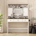 thumbnail image 1 of YIYADO 43" Wide Dresser with Lighted Mirror and Makeup Drawer, Farmhouse Dresser Makeup Table with Bedroom Hair Dryer Holder, White, 1 of 6