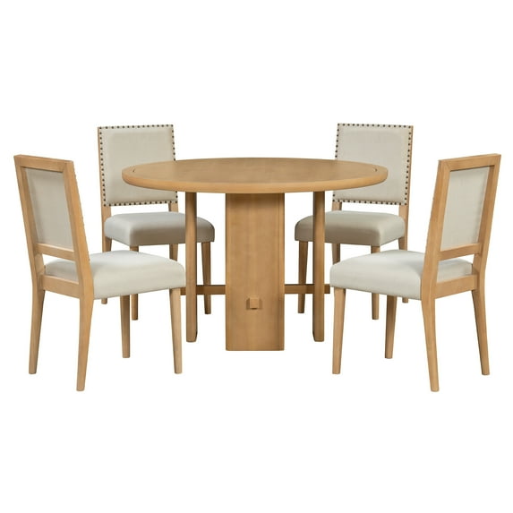 YIYADO 5-Piece Dining Set for 4, Modern Round Table with Upholstered Chairs, Solid Wood Legs, Perfect for Kitchen & Dining Room