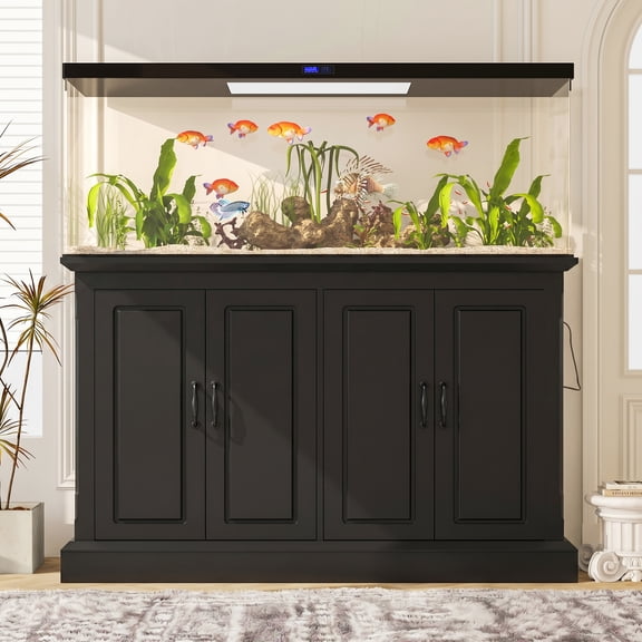 YIYADO 50'' Heavy Duty Aquarium Stand, Black Tank Stand with 4 Storage Cabinets and Power Outlet, 880 LBS Load-Bearing Terrarium Bracket for 55-75 Gallon Fish Turtle Reptile Tank